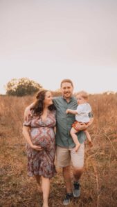 family looking away in field