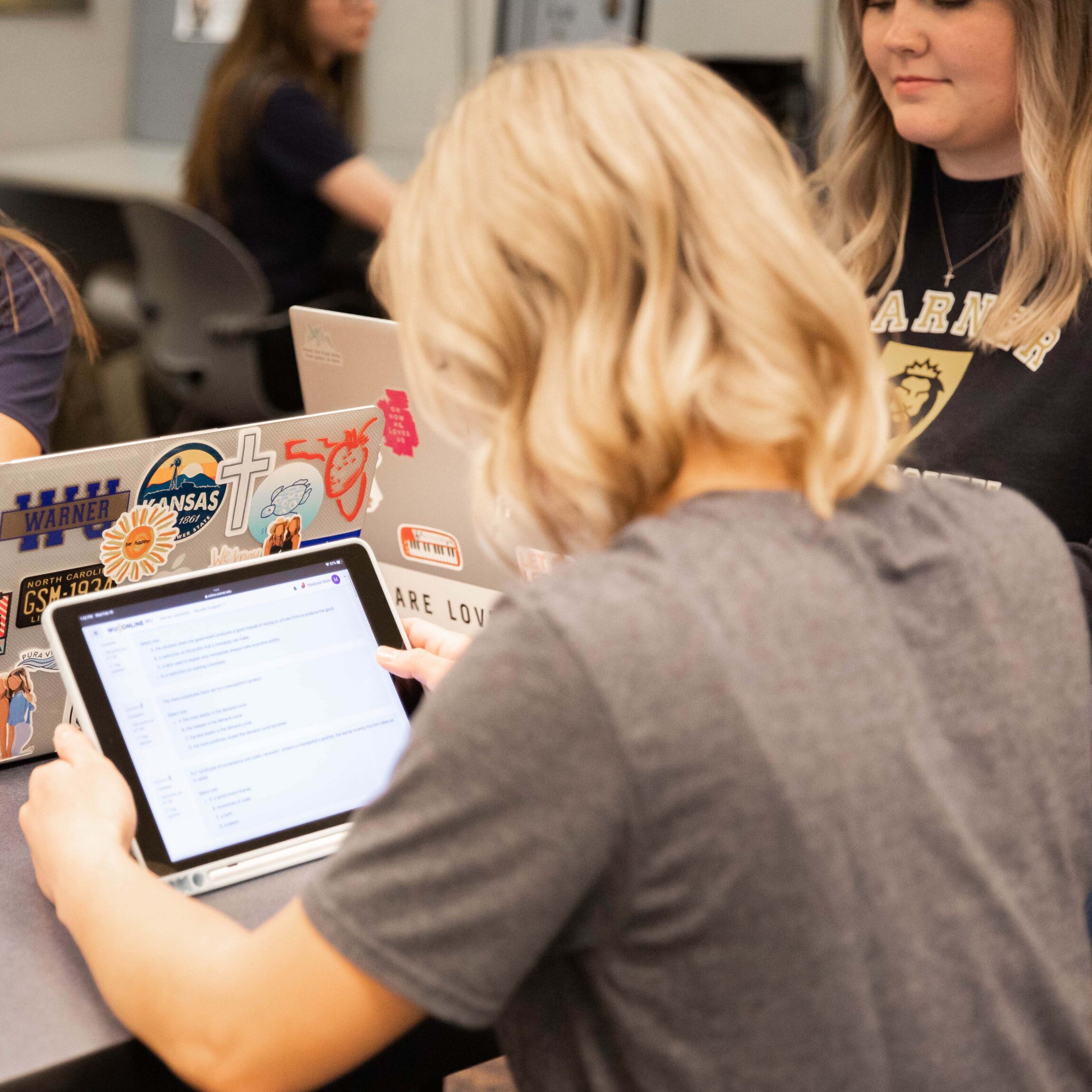 A student works on a laptop during accounting class.